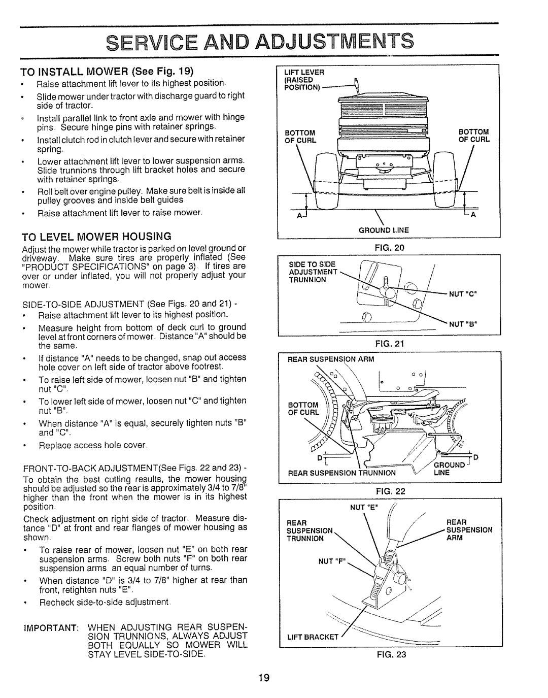 Craftsman 917.25736 owner manual Ervice and Adjustments, To Level Mower Housing, Ofcurl, Nut E 