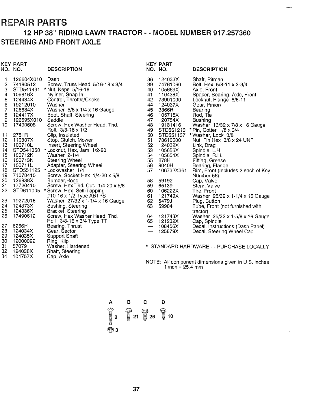 Craftsman 917.25736 owner manual KEY Part Description, C D 