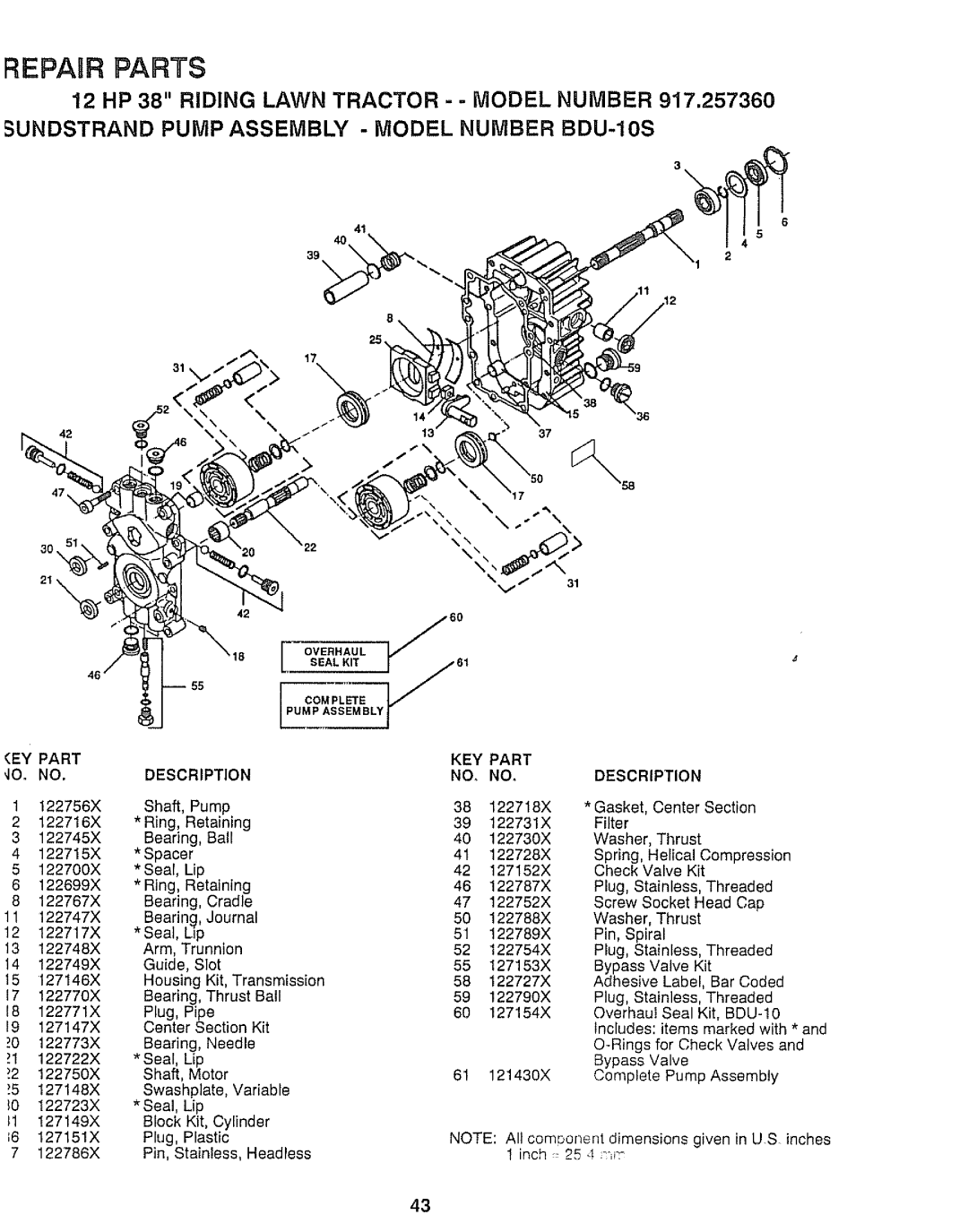 Craftsman 917.25736 owner manual Repair Parts, Part Description 