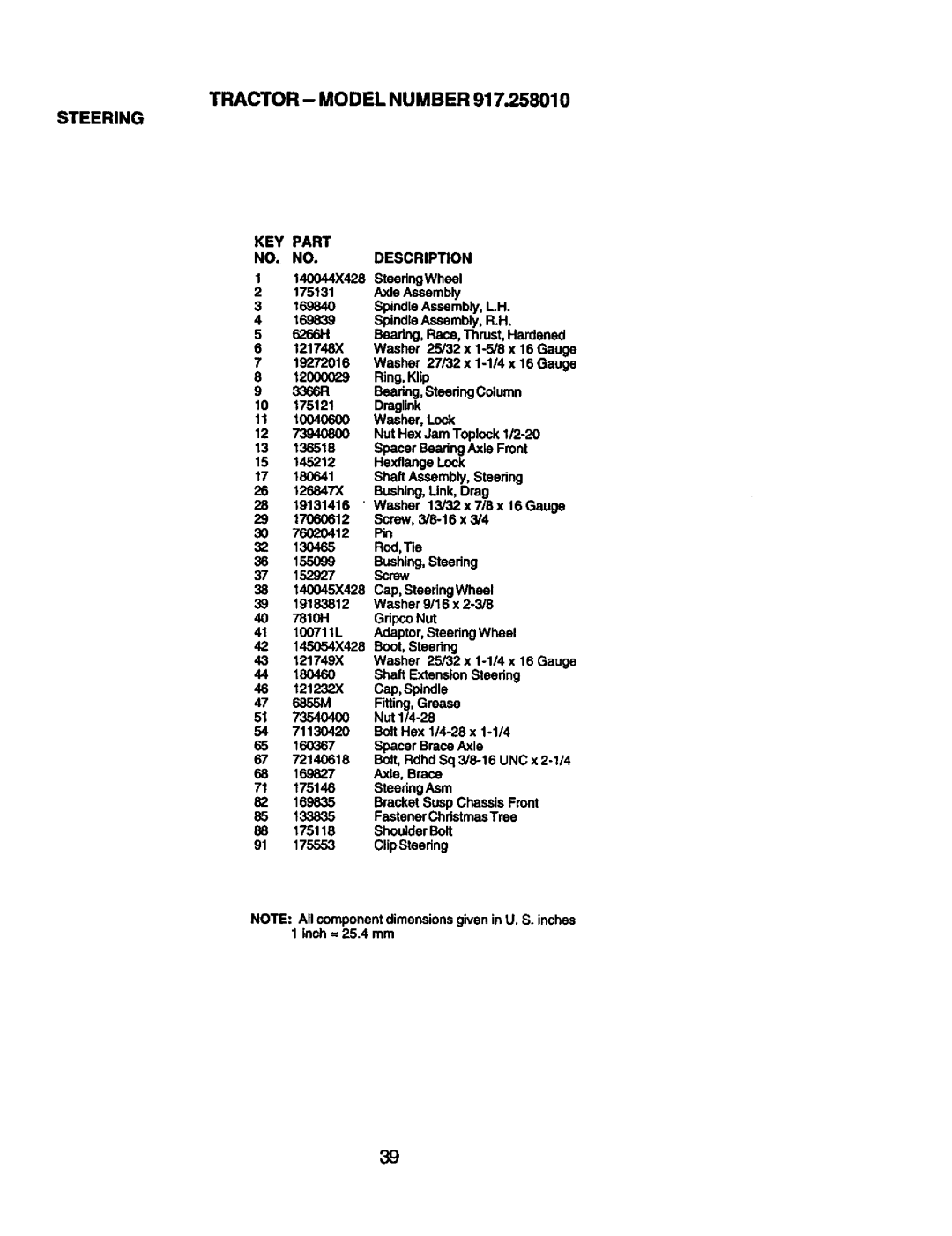 Craftsman 917.25801 owner manual Tractor Model Number, Steering 