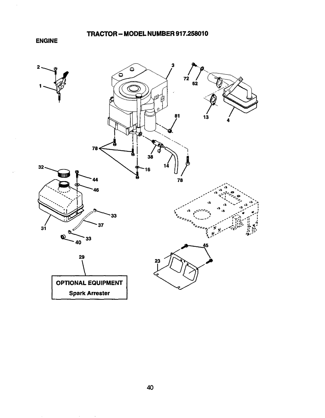 Craftsman 917.25801 owner manual Tractor Model Number Engine, Optional Equipment 