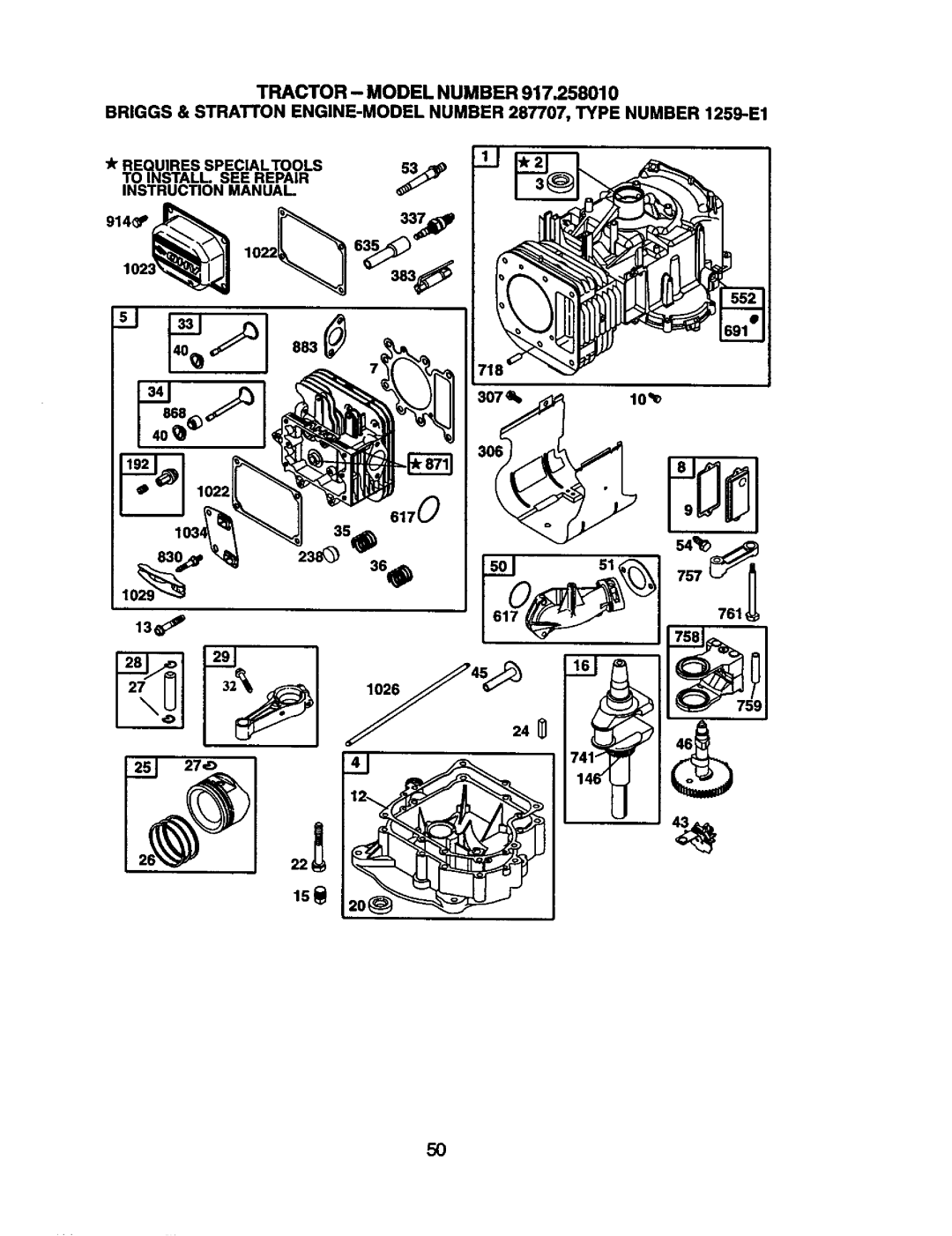 Craftsman 917.25801 owner manual 13J, Requires Specialtools To INSTALL. see Repair 