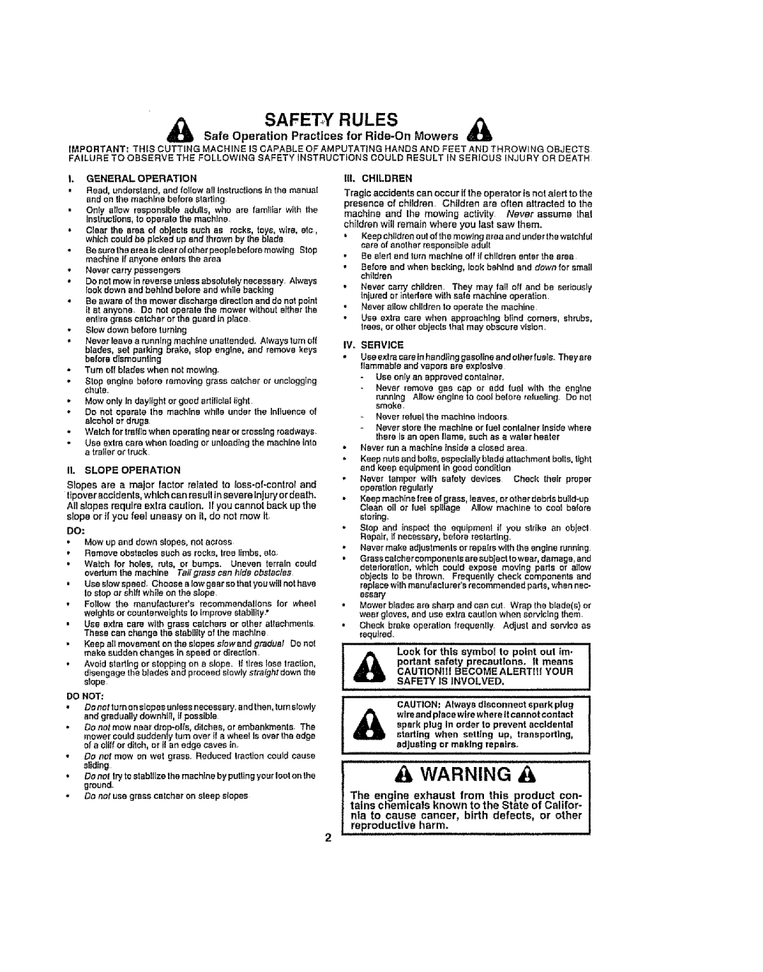 Craftsman 917.258692 manual Safe Operation Practices for Ride-On Mowers, General Operation, Use onlyan approved container 