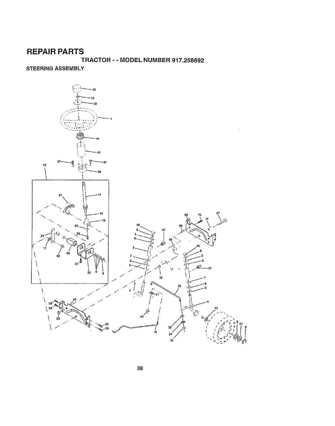 Craftsman 917.258692 manual Repair Parts, Tractor - Model Number Steering Assembly 