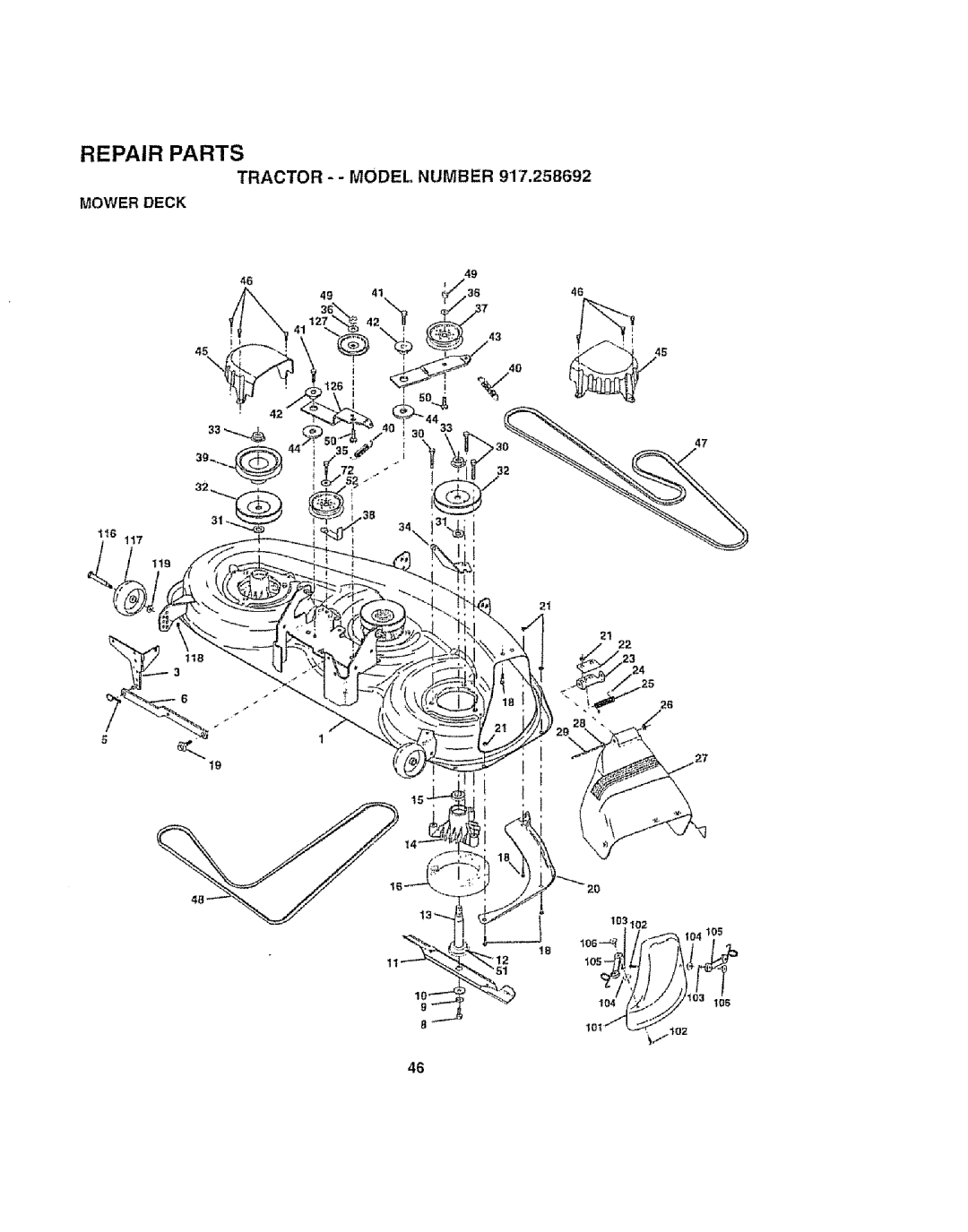 Craftsman 917.258692 manual Tractor - Model Number Mower Deck, 45 