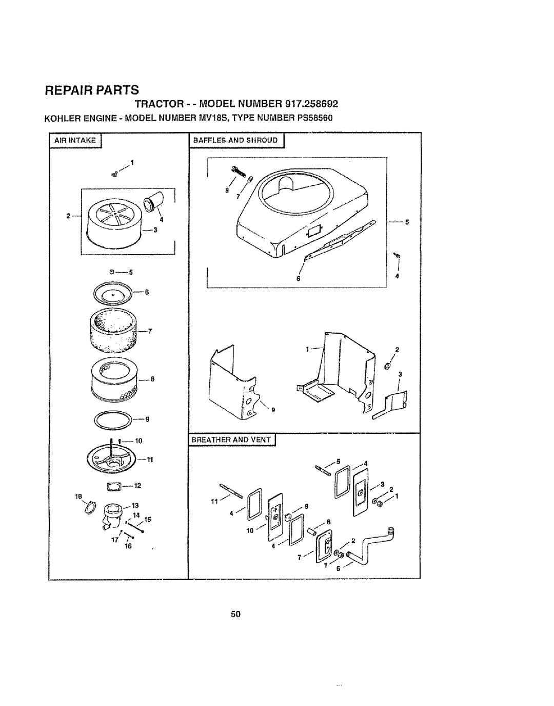 Craftsman 917.258692 manual I64, AIR Intake j 