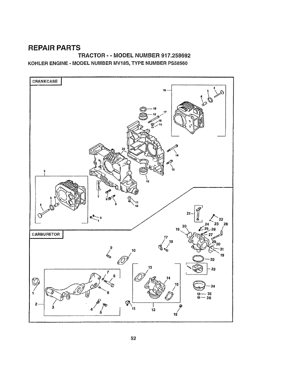 Craftsman 917.258692 manual Crankcase J, Carburetor 