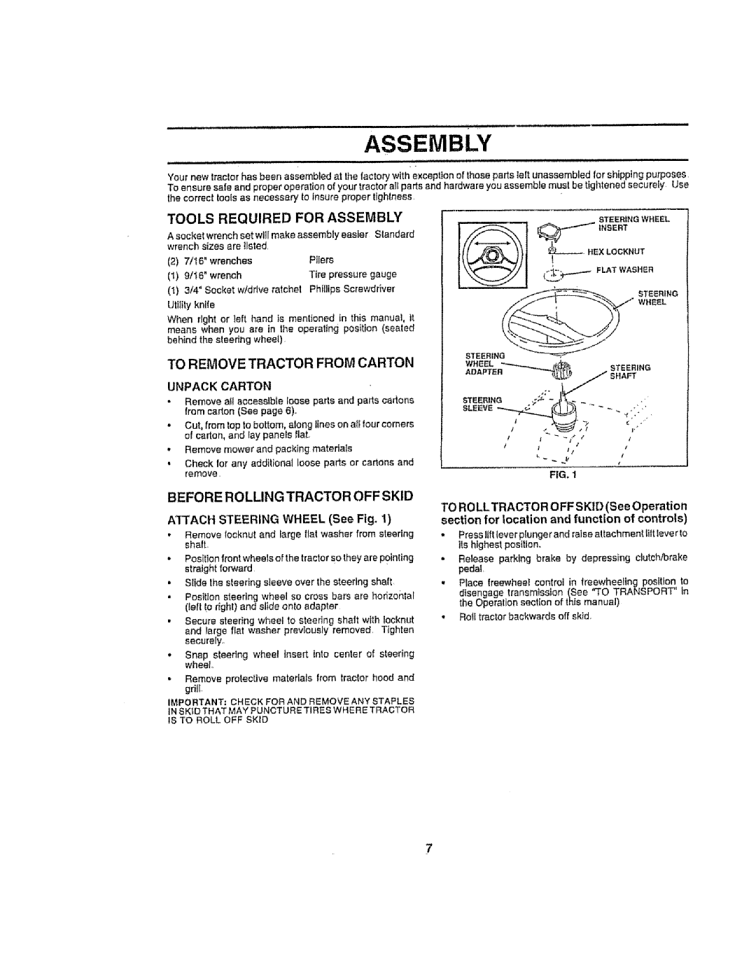 Craftsman 917.258692 manual Tools Required For Assembly, Sleeve, Attach Steering Wheel See Fig 