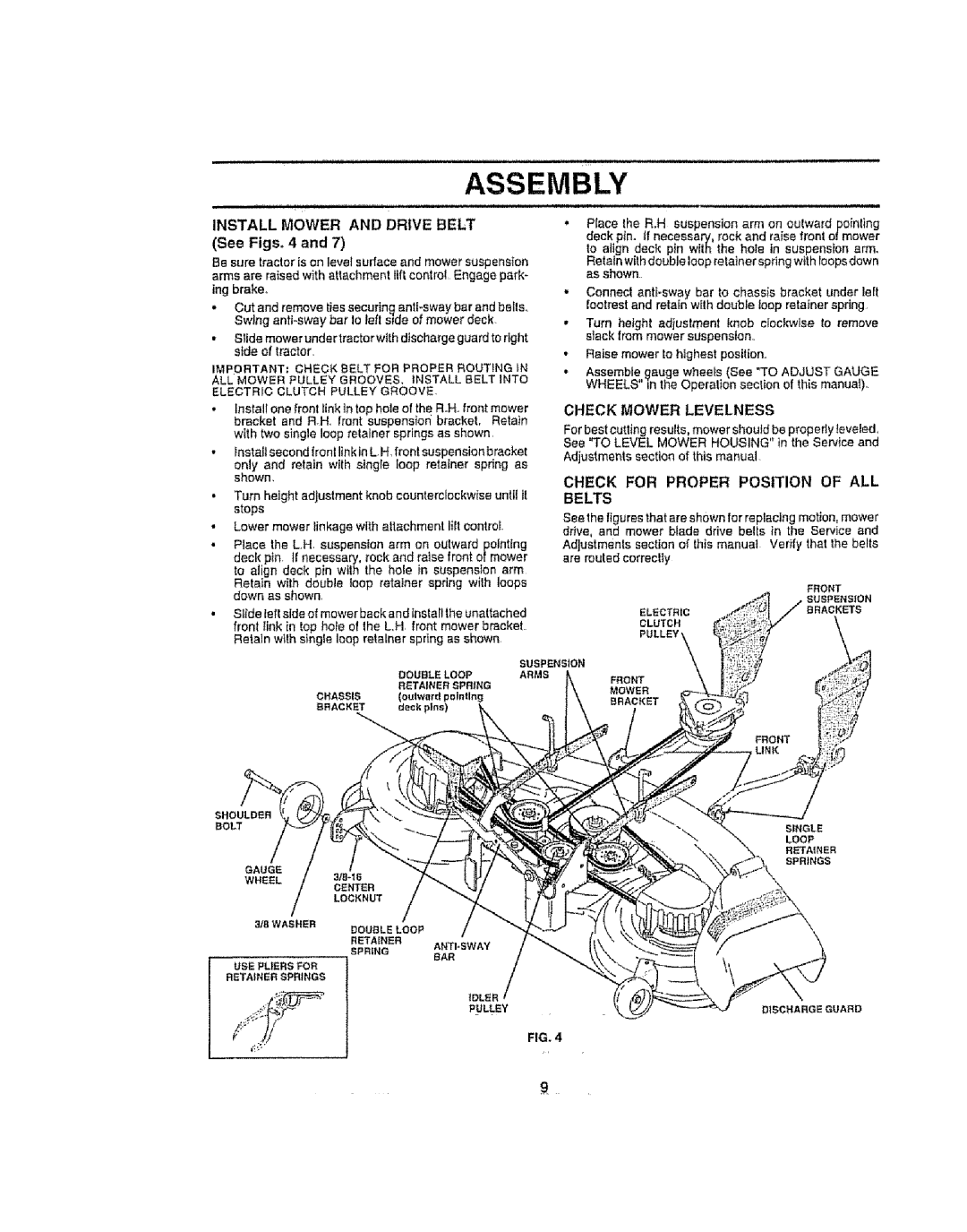 Craftsman 917.258692 manual Install Mower and Drive Belt, See Figs, Check Mower Levelness 