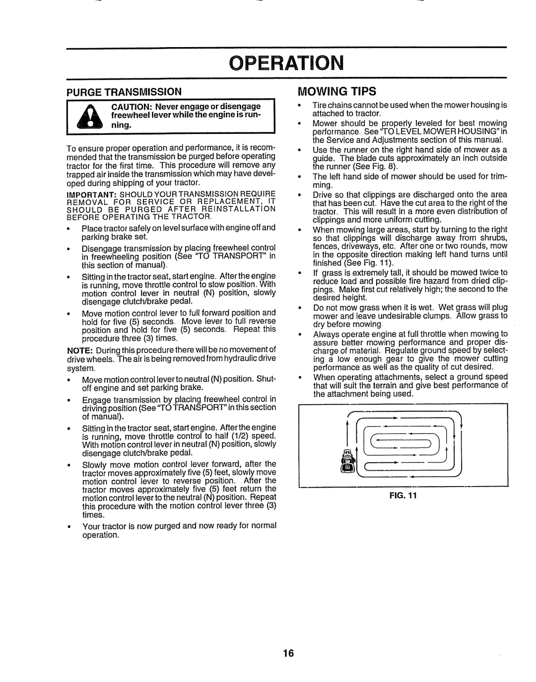 Craftsman 917.258911 owner manual Mowing Tips, Purge Transmission, Ning, Before Operating the Tractor 