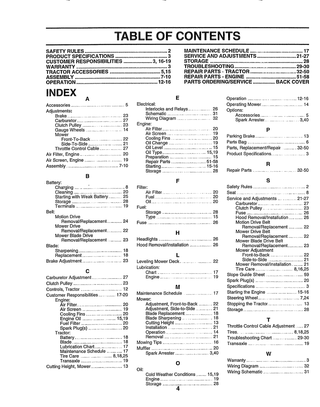 Craftsman 917.258911 Safep/Rules, Product Specifications, Customer Responsibilities, Tractor Accessories, Assembly 