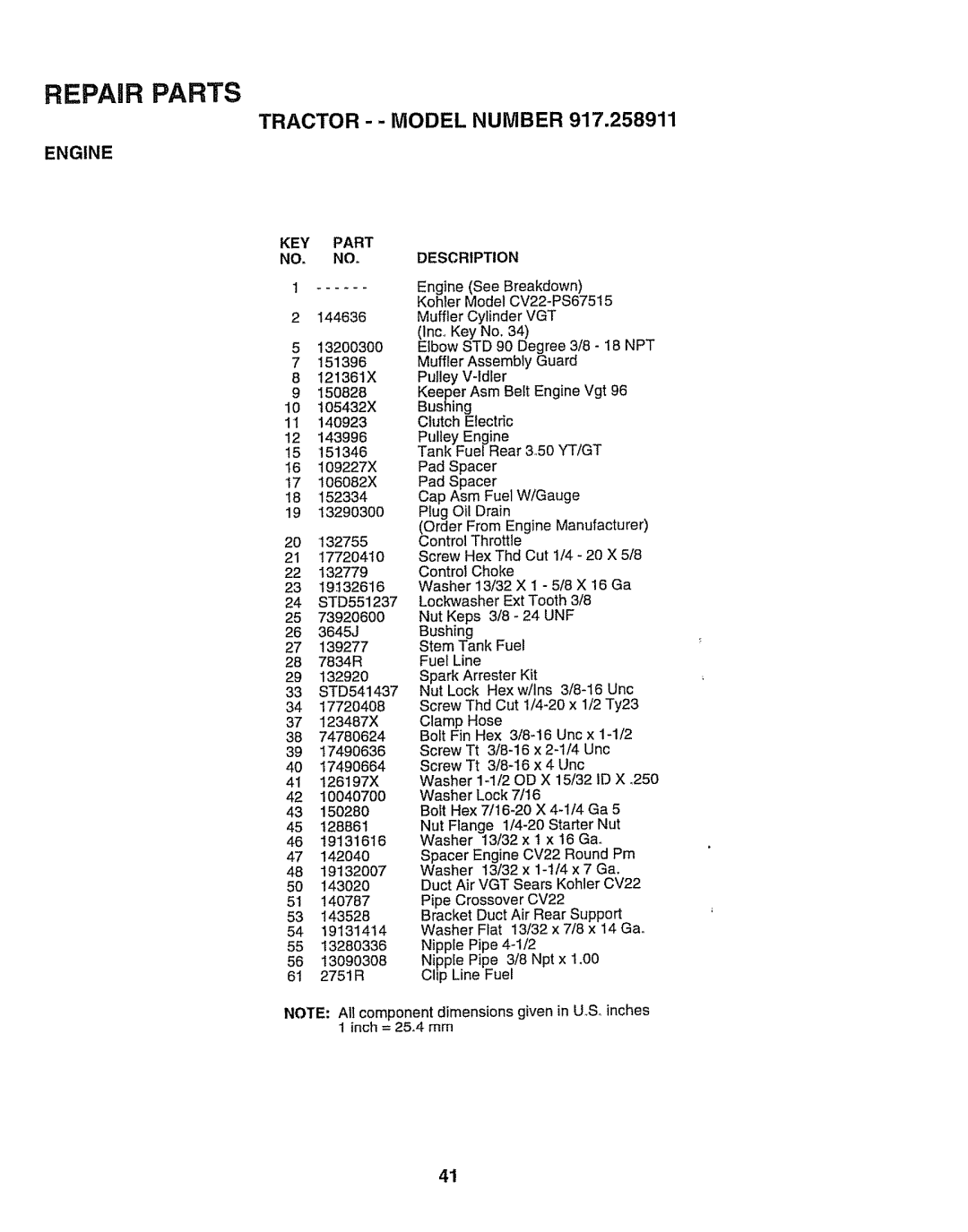 Craftsman 917.258911 owner manual Engine See Breakdown 