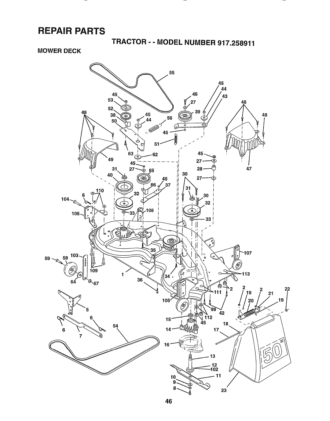 Craftsman 917.258911 owner manual Tractor - Model Number, Mower Deck 