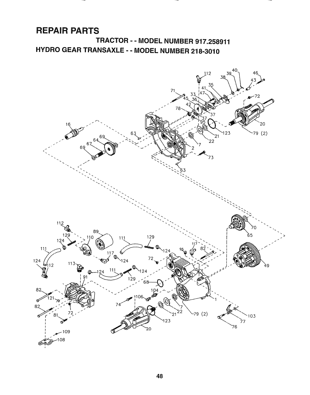 Craftsman 917.258911 owner manual Repair Parts 