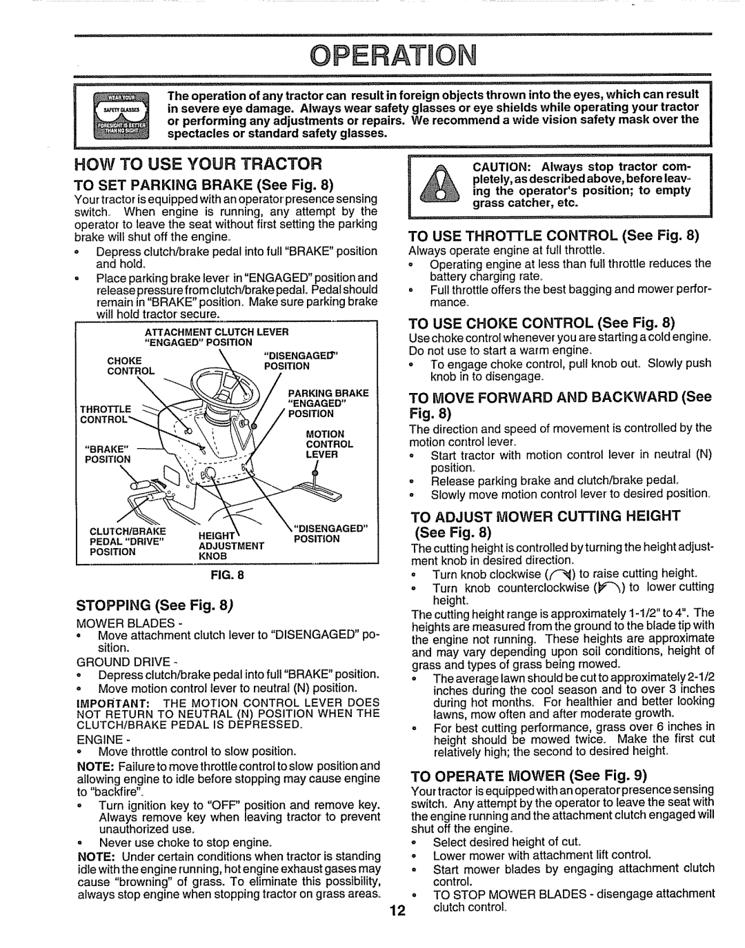 Craftsman 917.259172 manual HOW to USE Your Tractor, To Adjust Mower Cutting Height 