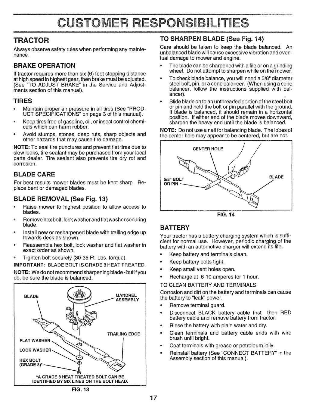 Craftsman 917.259172 manual Oustome Respon Ilities, Tractor 