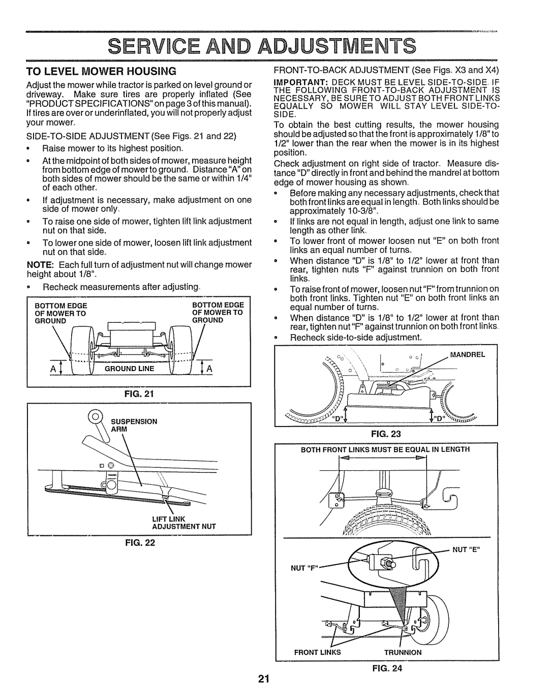 Craftsman 917.259172 manual $£RV C£ AN Adjustments, To Level Mower Housing, Sided 