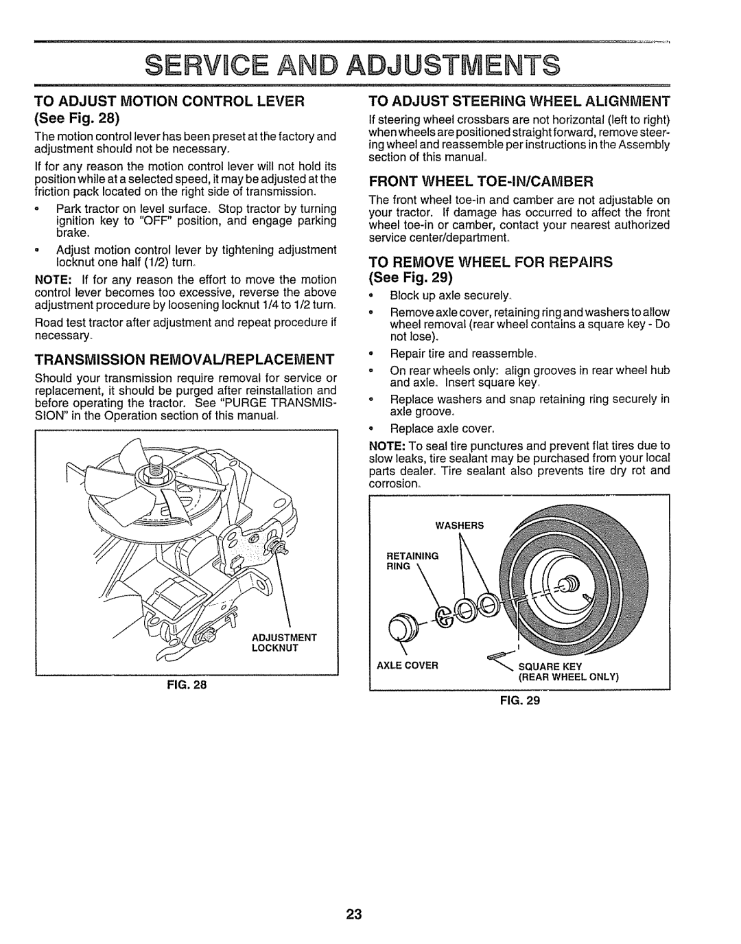 Craftsman 917.259172 manual Servbce AN Adjustments 