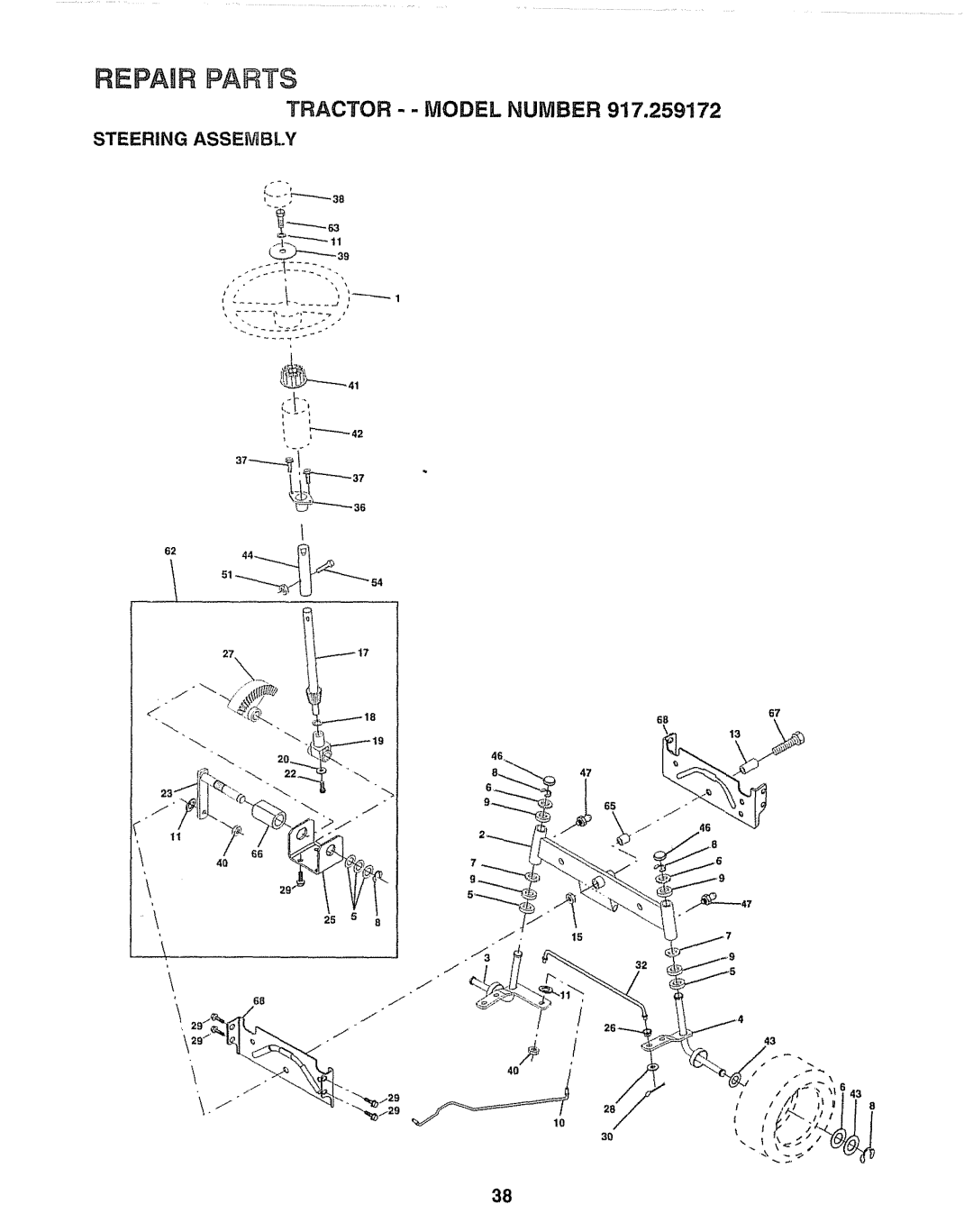 Craftsman 917.259172 manual Tractor - Model Number, Steering Assembly 