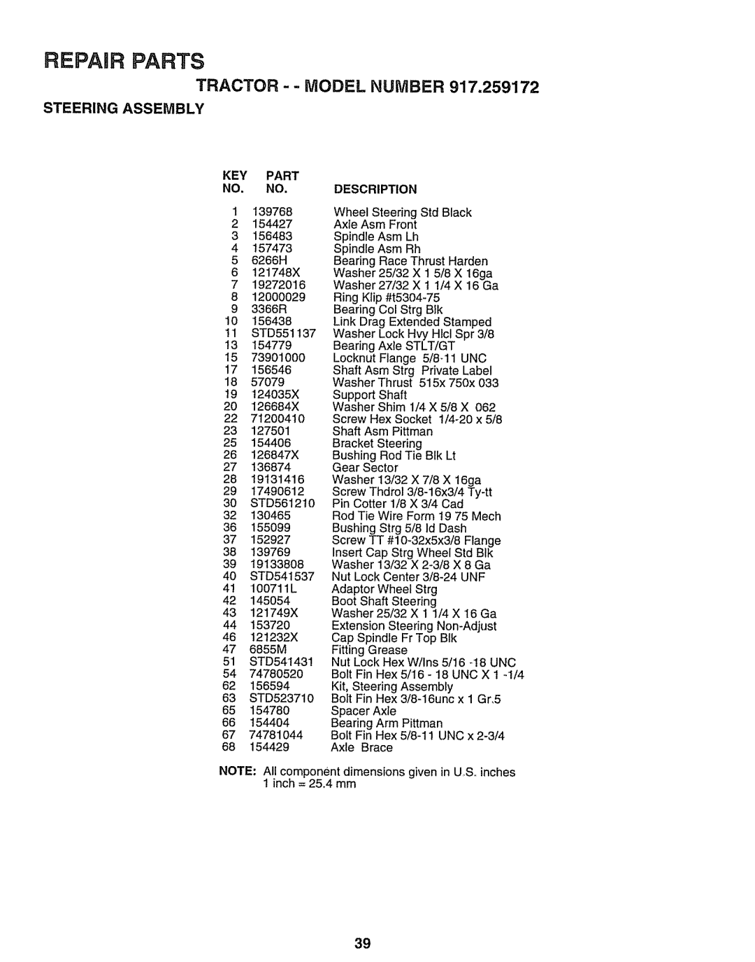 Craftsman 917.259172 manual Tractor - Model Number, Stlt/Gt 