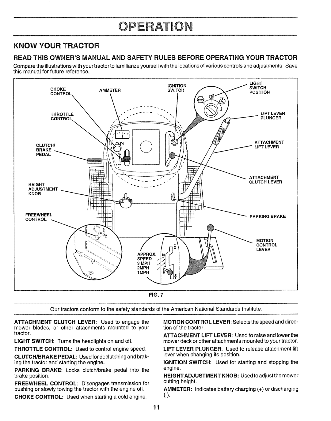 Craftsman 917.259172 manual OPERATmON, Know Your Tractor 