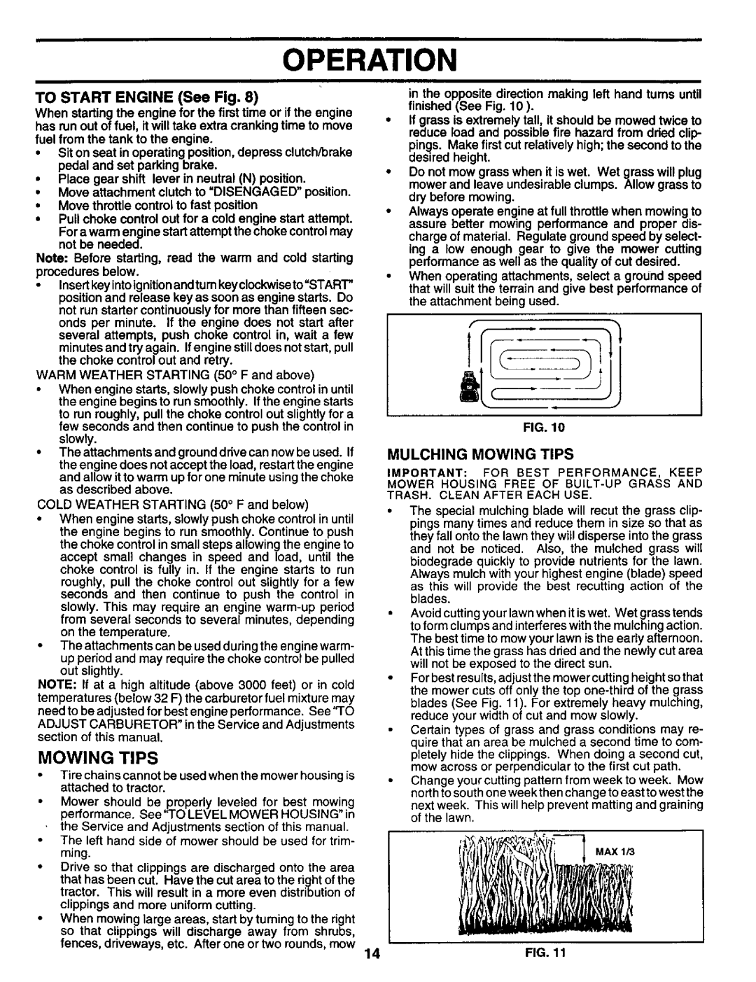 Craftsman 917.259561 owner manual Mulching Mowing Tips 