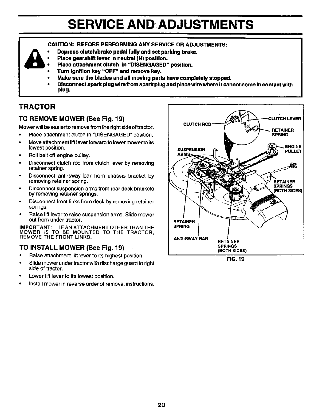 Craftsman 917.259561 owner manual Tractor, To Install Mower See Fig 