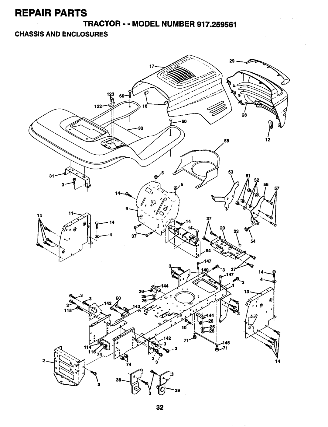 Craftsman 917.259561 owner manual Tractor - Model Number 917,259561, Chassis and Enclosures 