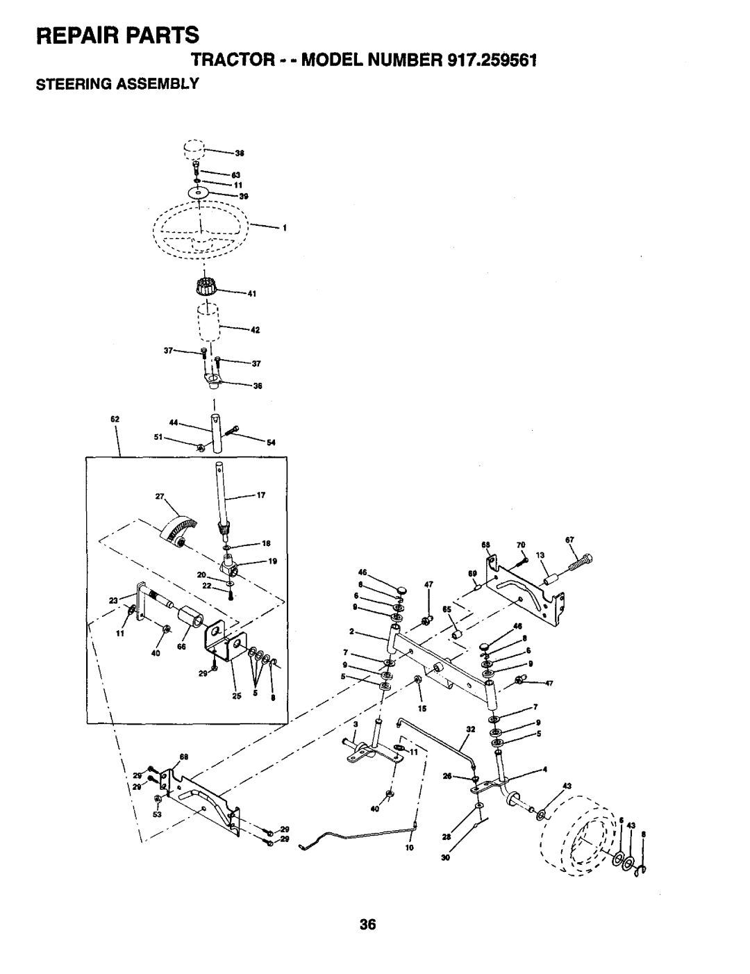 Craftsman 917.259561 owner manual Tractor - Model Number 917,259561, Steering Assembly 
