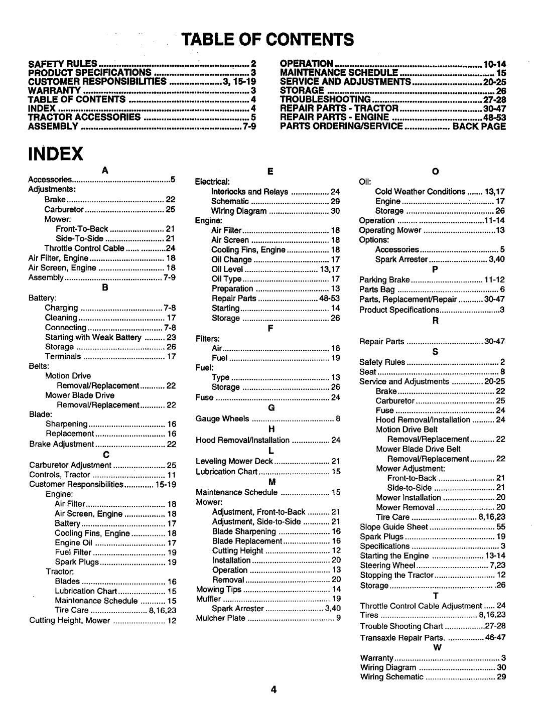 Craftsman 917.259561 owner manual Table of Contents 