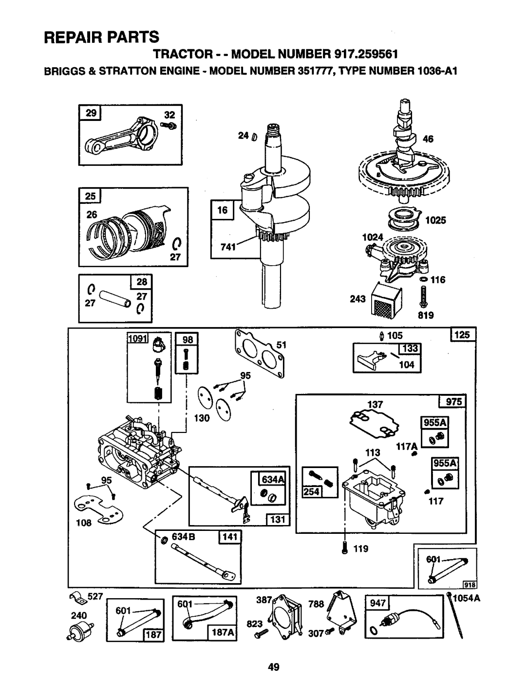 Craftsman 917.259561 owner manual 38 . I,,71 I, Tractor -- Model Number 