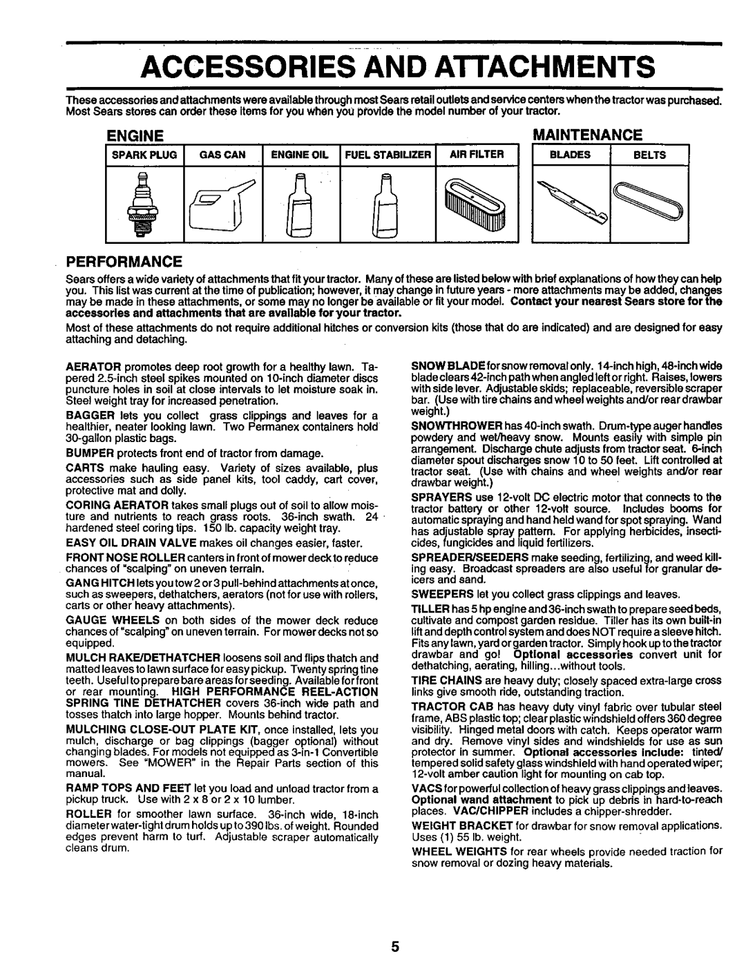 Craftsman 917.259561 owner manual Engine, Maintenance, Performance 