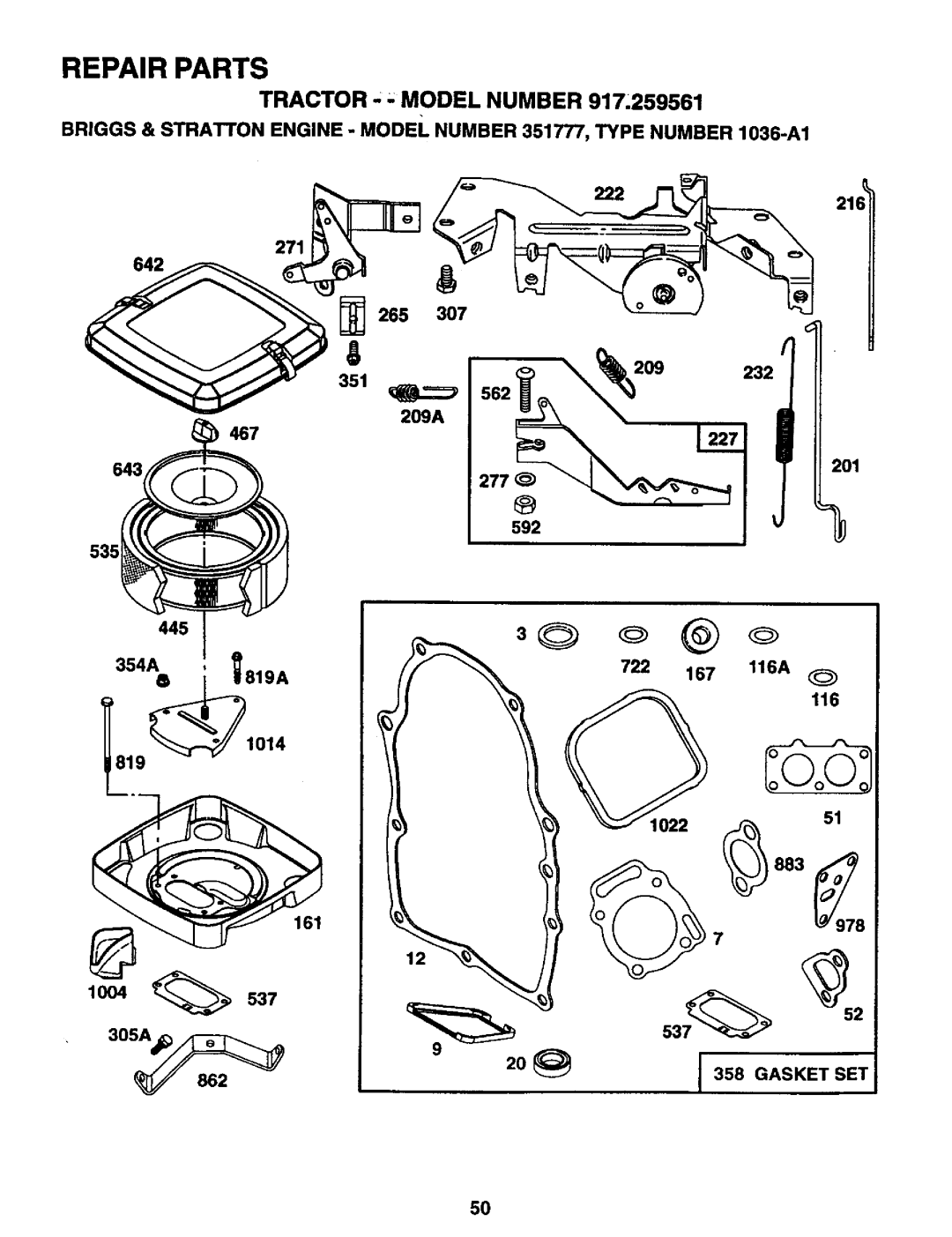 Craftsman 917.259561 owner manual 222, L358 Gasket SET 