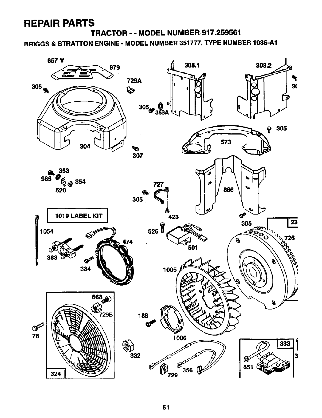 Craftsman 917.259561 owner manual 1054, Label KIT 