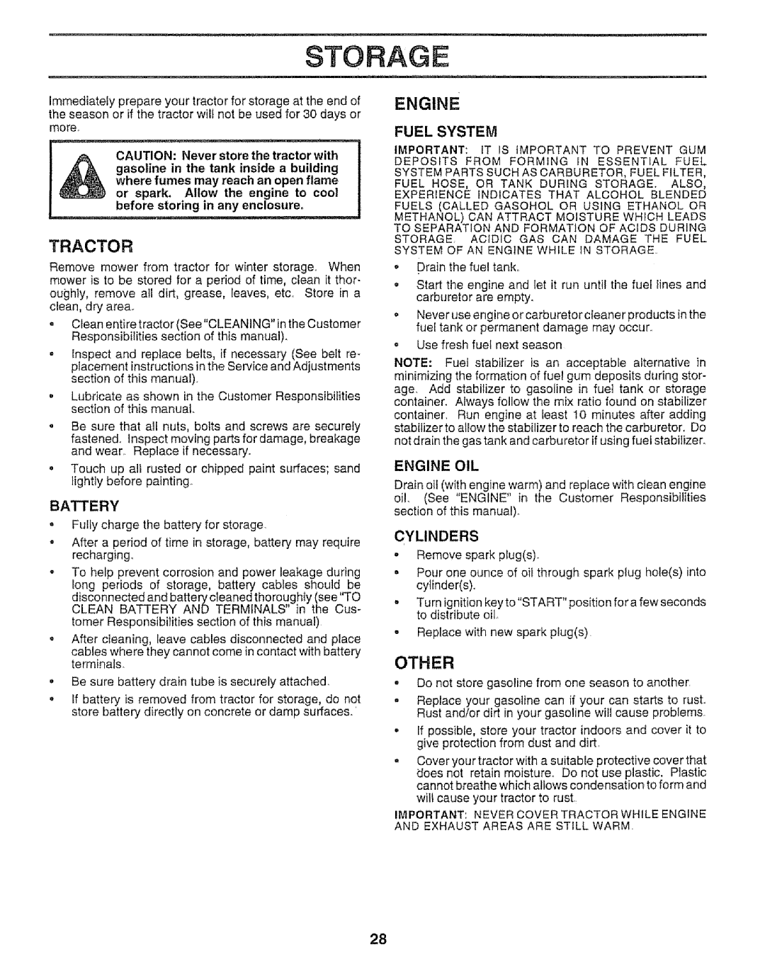 Craftsman 917.259592 owner manual Other, Battery, Fuel System, Engine OIL, Cylinders 