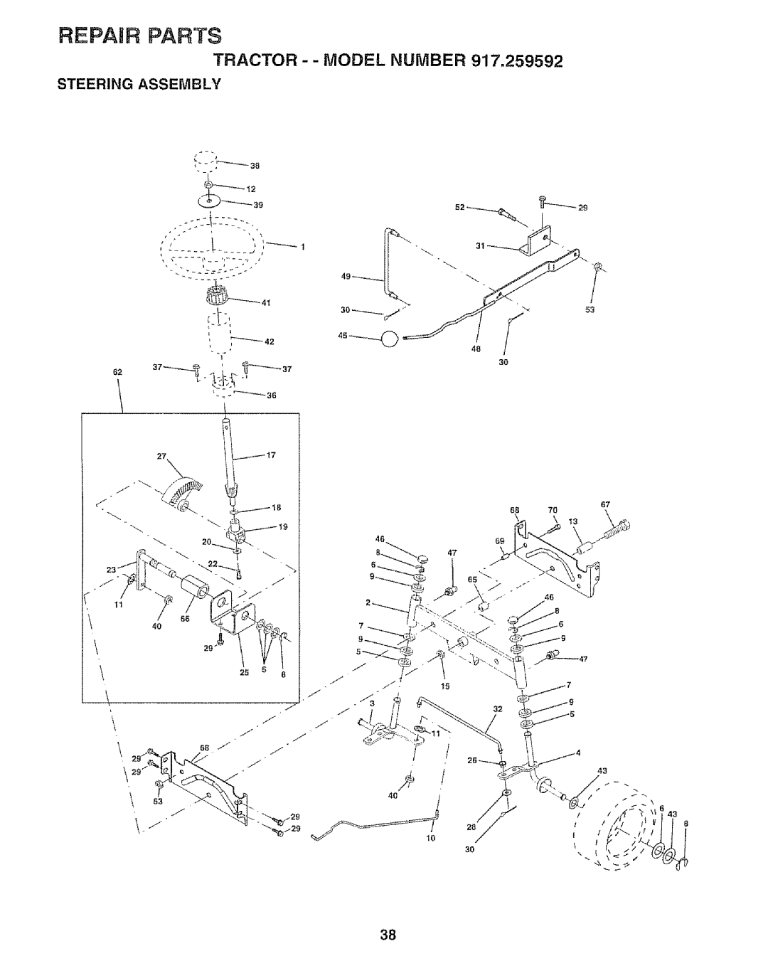 Craftsman 917.259592 owner manual REPAmR Parts, Steering Assembly 