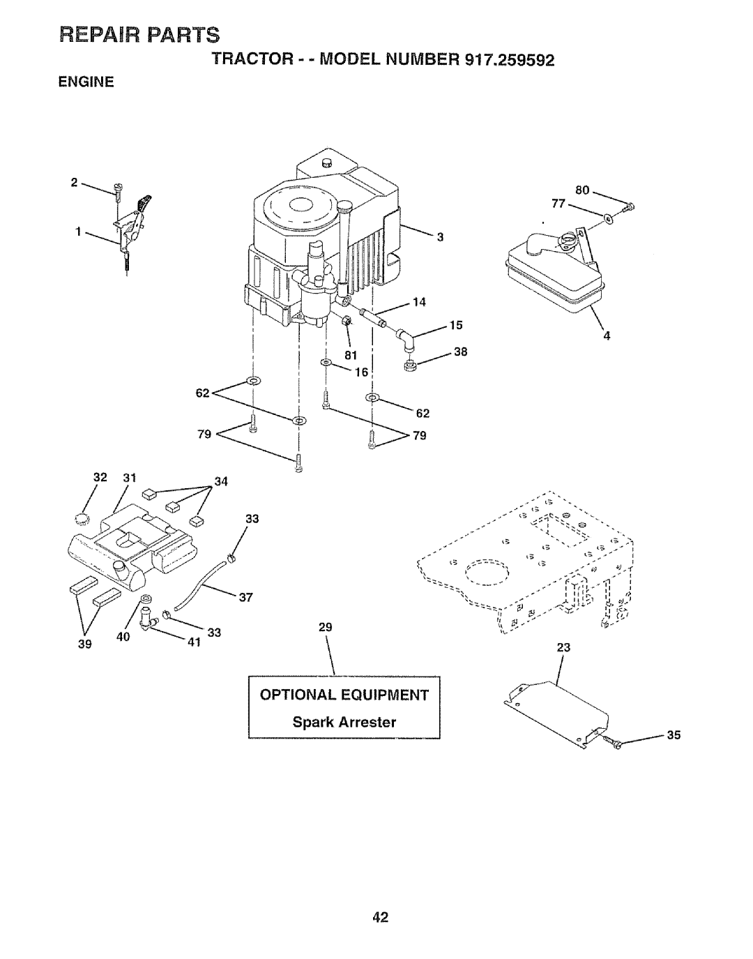 Craftsman 917.259592 owner manual Engine Optional Equipment, Spark Arrester 