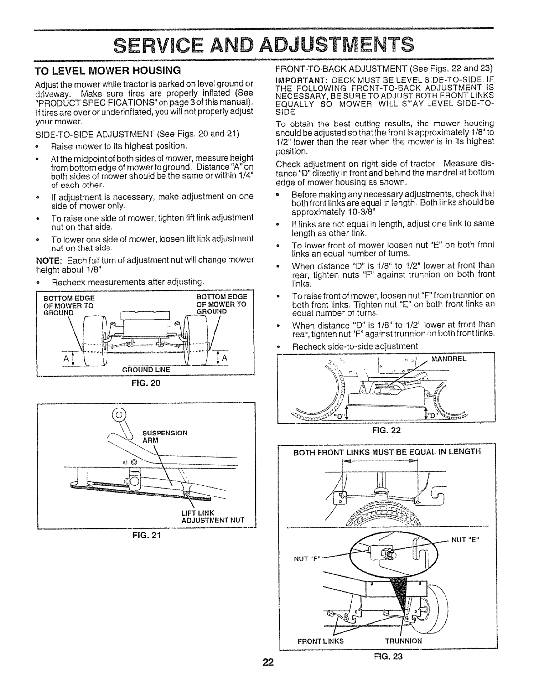 Craftsman 917.259592 owner manual To Level Mower Housing 