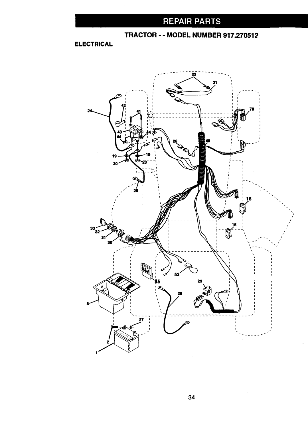 Craftsman 917.270512 owner manual Tractor -- Model Number Electrical 