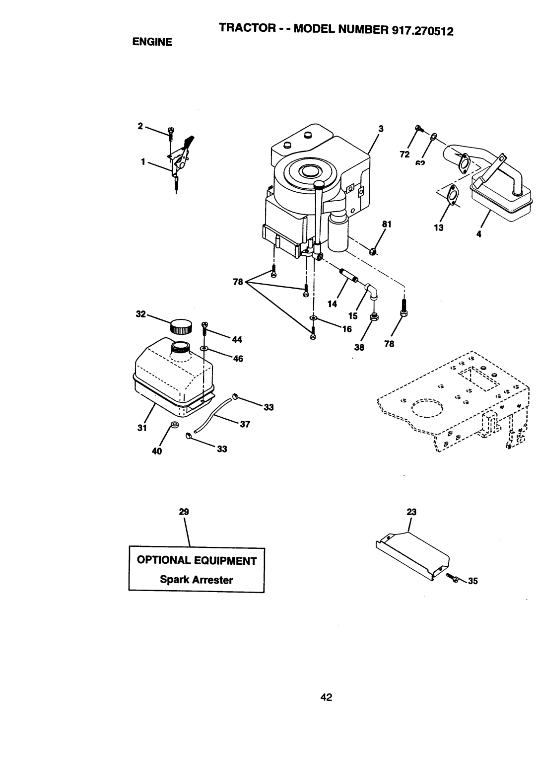 Craftsman 917.270512 owner manual Engine, Tractor --MODEL Number, Optional Equipment 