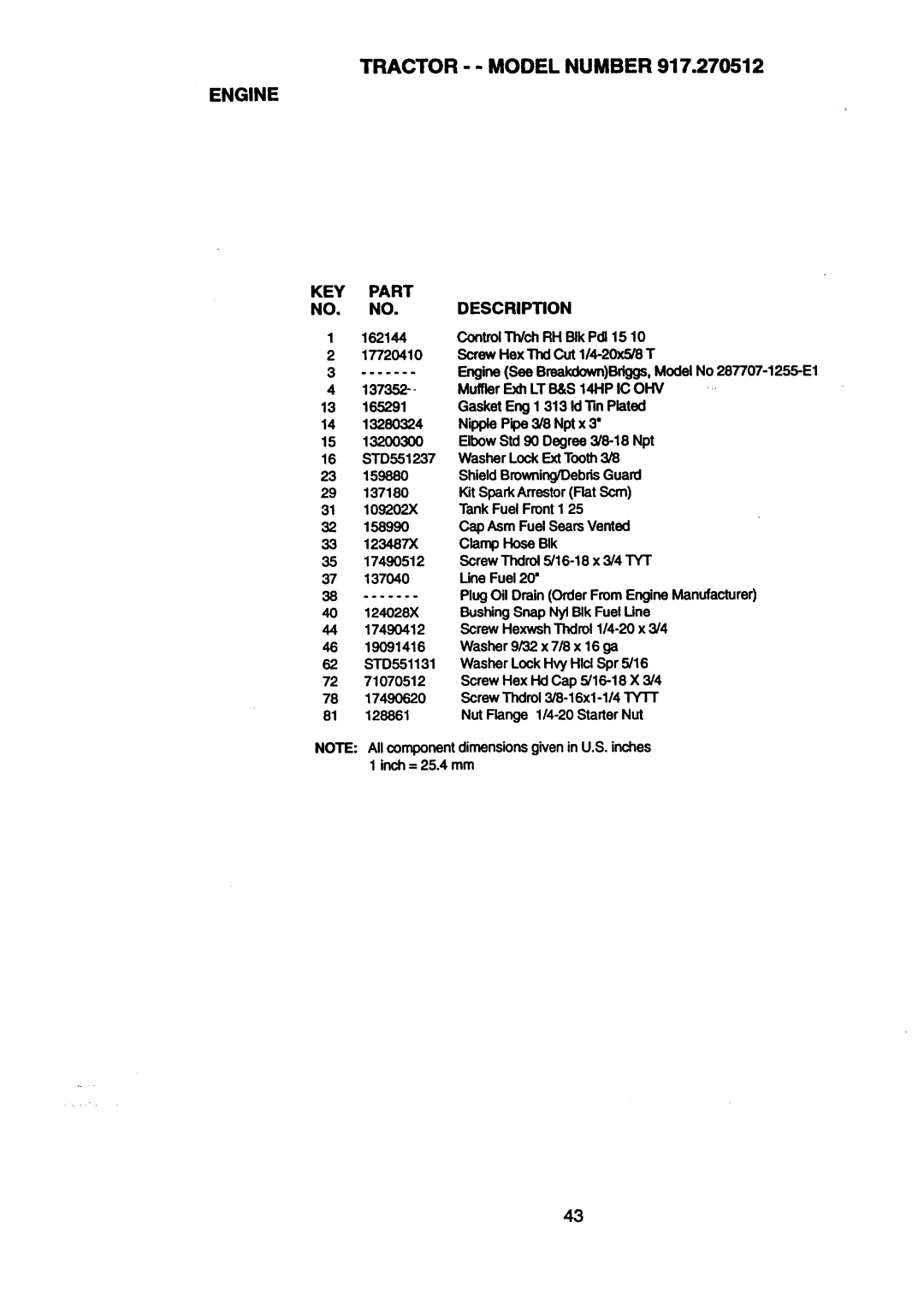 Craftsman 917.270512 owner manual Tractor - Model Number 