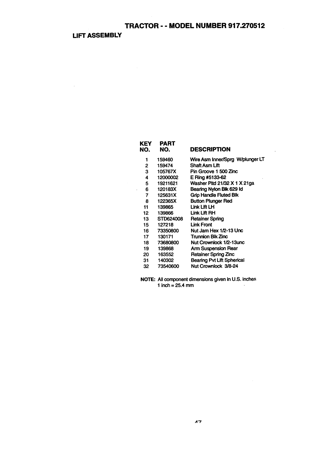 Craftsman 917.270512 owner manual Shaft Asm Lift 