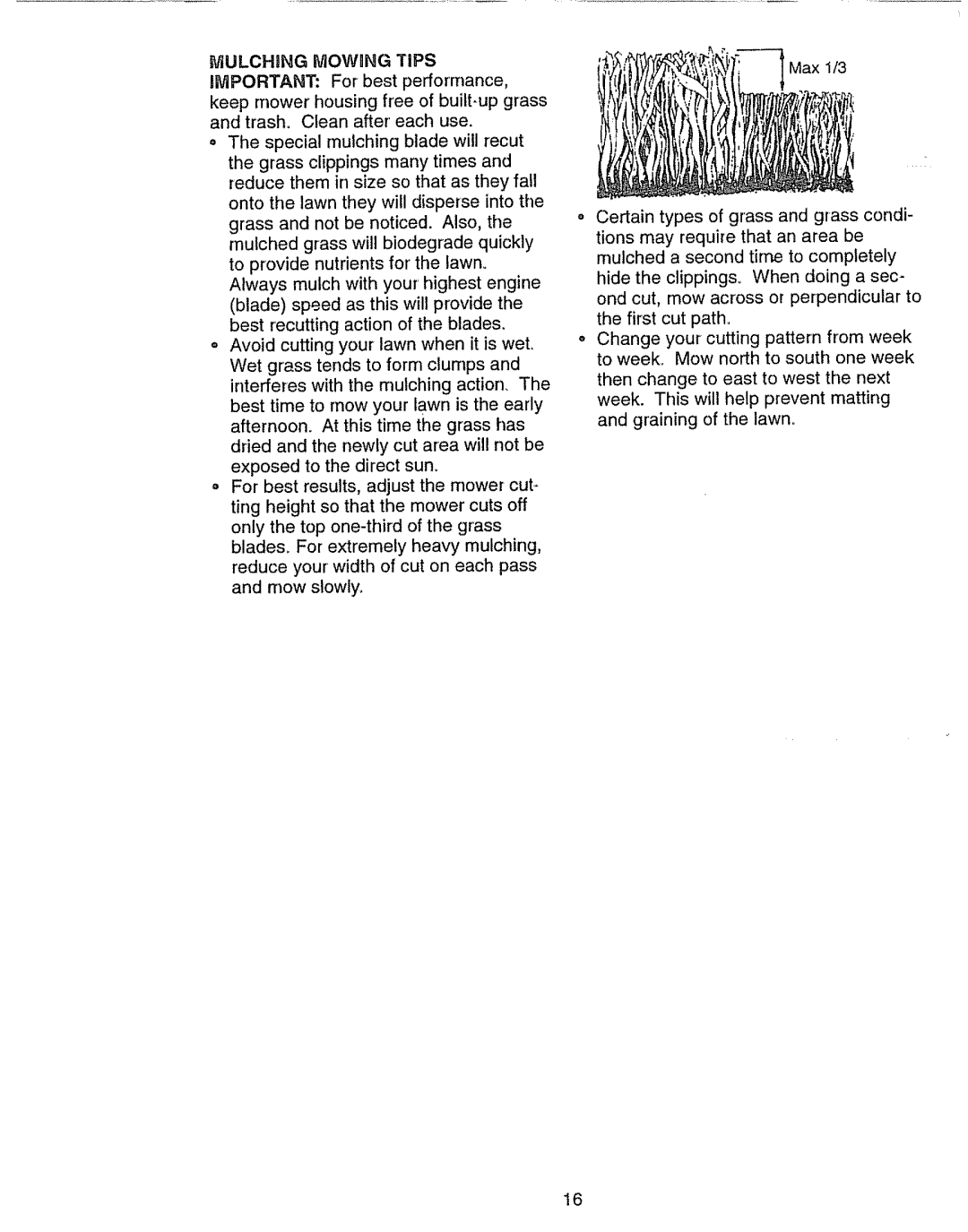 Craftsman 917.270631 owner manual Mulching IVIOWnNG TiPS Important For best performance 