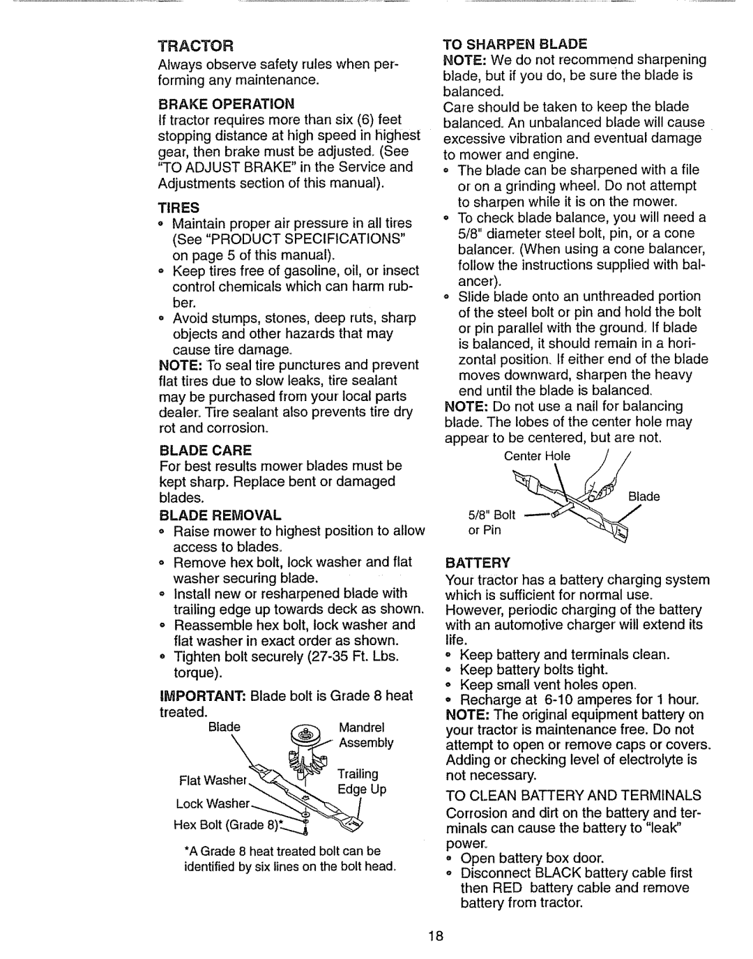 Craftsman 917.270631 owner manual Blade Removal, To Sharpen Blade, Battery 