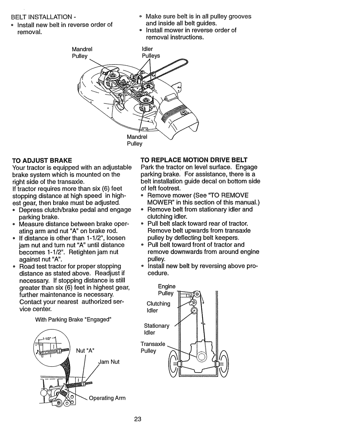 Craftsman 917.270631 owner manual Ti %, To Adjust Brake 