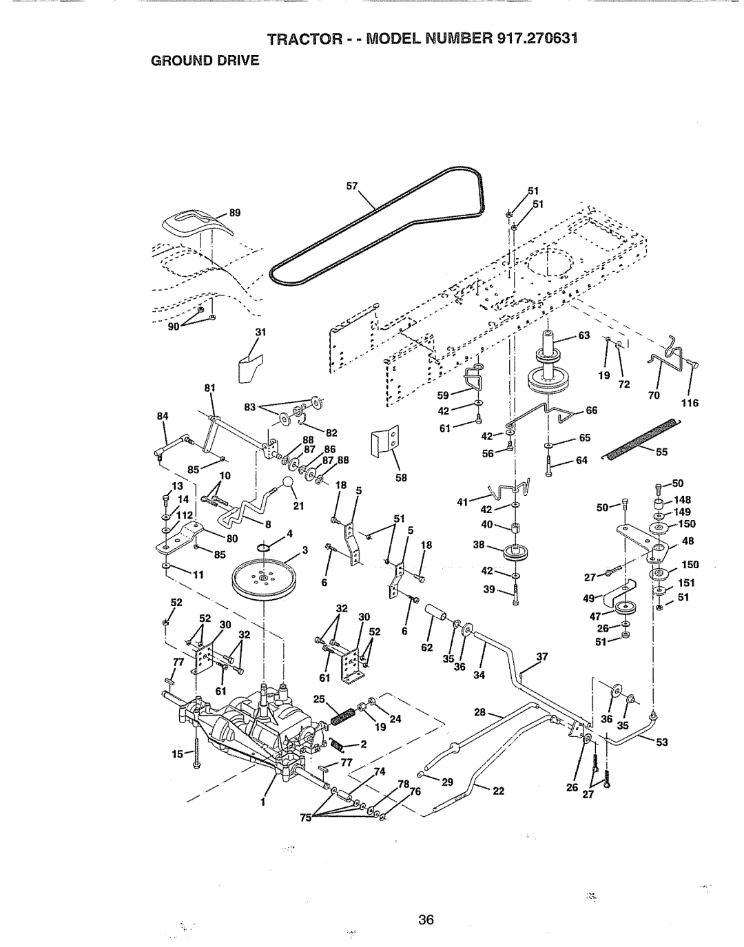 Craftsman 917.270631 owner manual Tractor - Model Number Ground Drive 