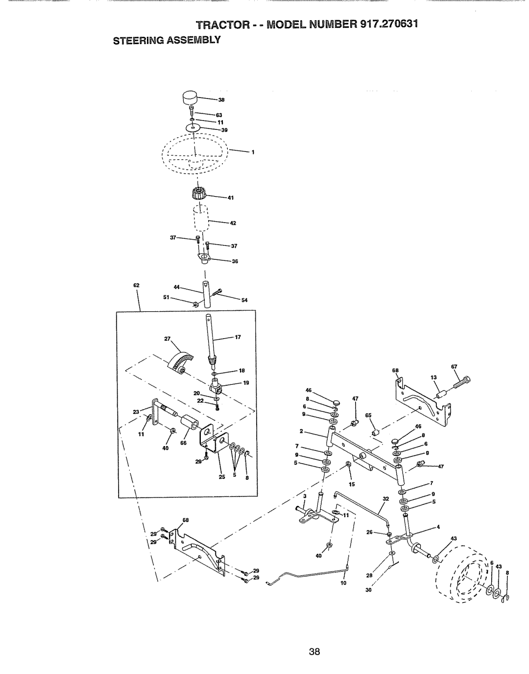 Craftsman 917.270631 owner manual TRACTOR- = Model Number Steering Assembly 