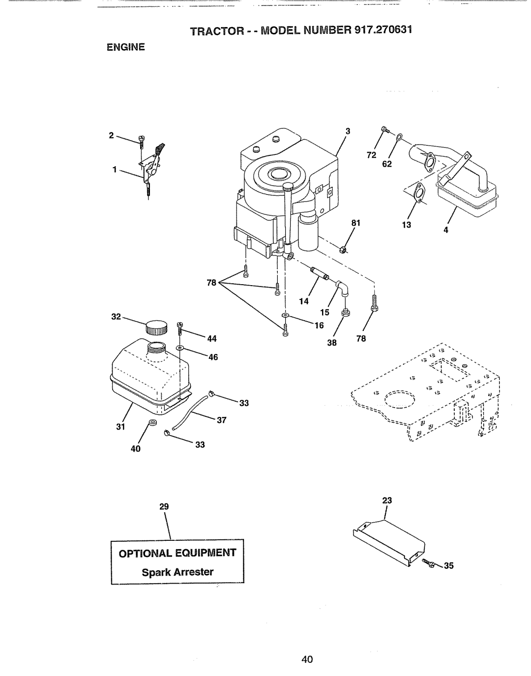 Craftsman 917.270631 owner manual Spark Arrester, Engine Optional Equipment 