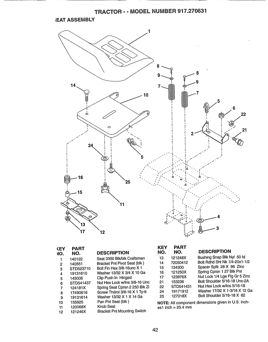 Craftsman 917.270631 owner manual EAT Assembly, Key, Part Description 