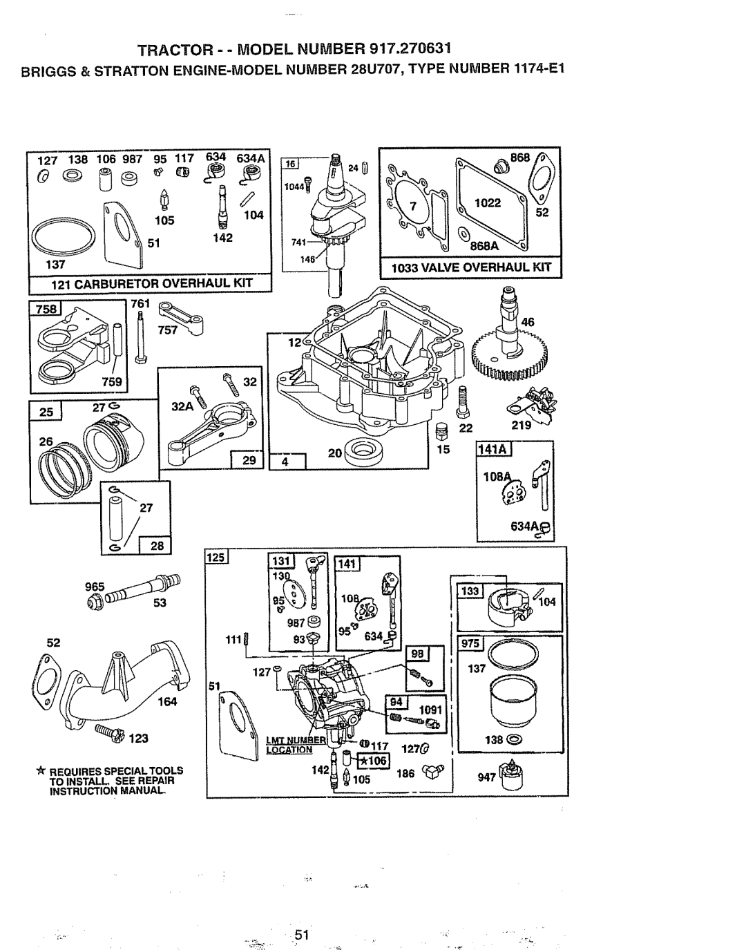 Craftsman 917.270631 owner manual 987, Valve Overhaul KIT Carburetor Overhaul KIT 